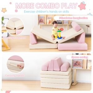 Stmoze Nugget Couch, Modular Kids Play Couch, Kids Couch for Playroom, Kids Sofa Couch, 5 Seconds Instant Expansion, Corduroy Fabric, Pink and Beige