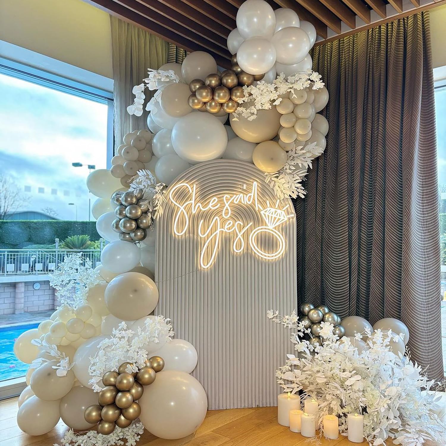 Pearl white Double-Stuffed Balloon Garland Arch Kit,154 Pcs Different Sizes 12/10/5 inch White Sand Cream Balloons For Bridal Shower Birthday Anniversary Wedding Decorations