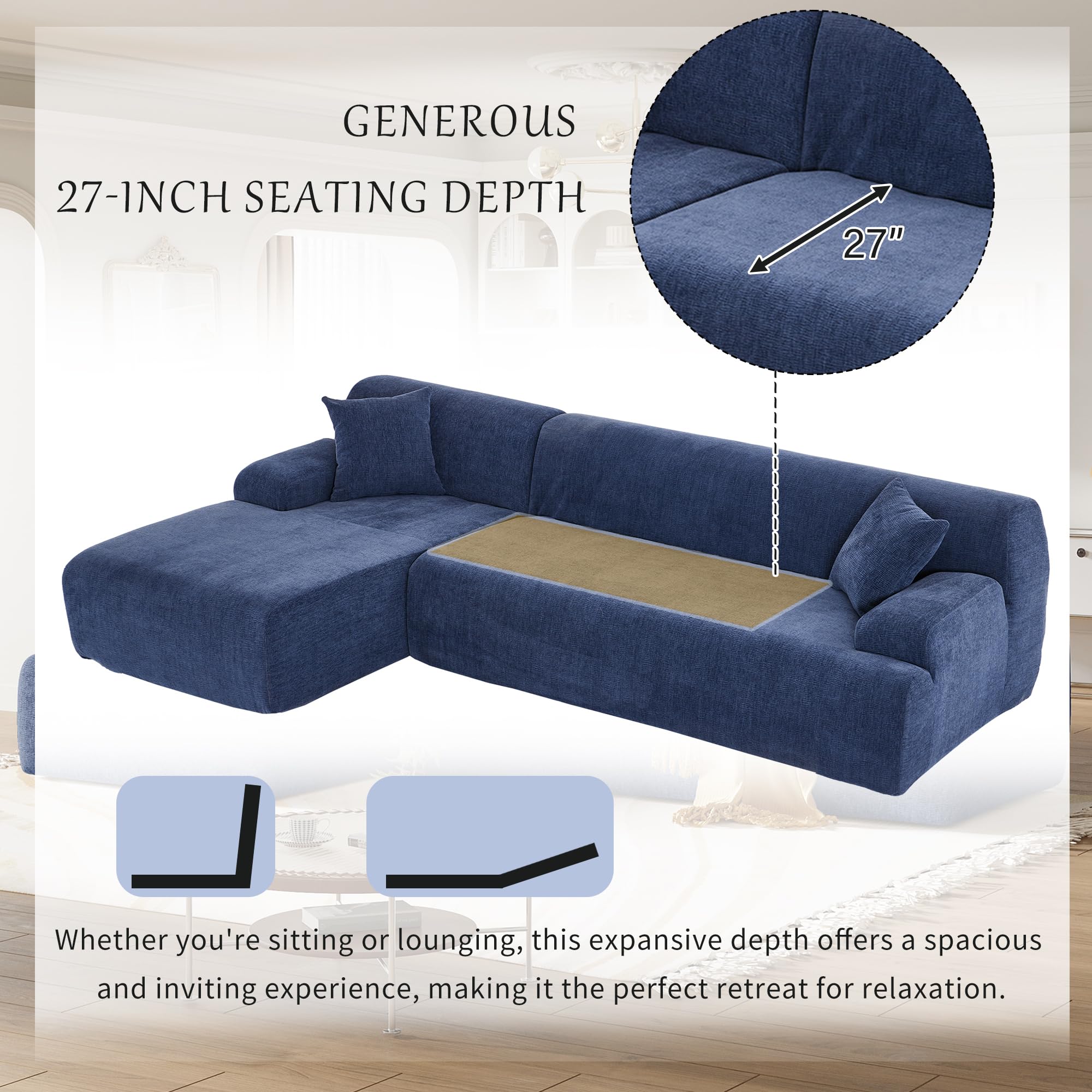 Amposei Modern Modular Sectional Sofa Large L-Shape Couch for Living Room, Bedroom, 2-Piece Free Combination Sofa Furniture, Blue