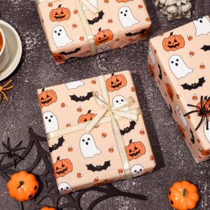 JarThenaAMCS 100 Sheets Halloween Tissue Paper Cute Pumpkin Ghost Bats Gift Wrapping Paper Orange DIY Art Craft Paper for Halloween Birthday Baby Shower Party Supplies, 13.7 x 19.6 Inch