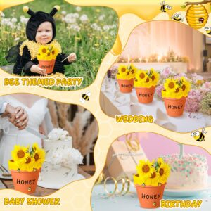 Lineshading 3 Pack 4 Inch Honey Bee Pots Bee Themed Honey Jars Red Clay Pots with Resin Bee Charms for Cute Honey Party Favor Baby Shower Birthday Decoration