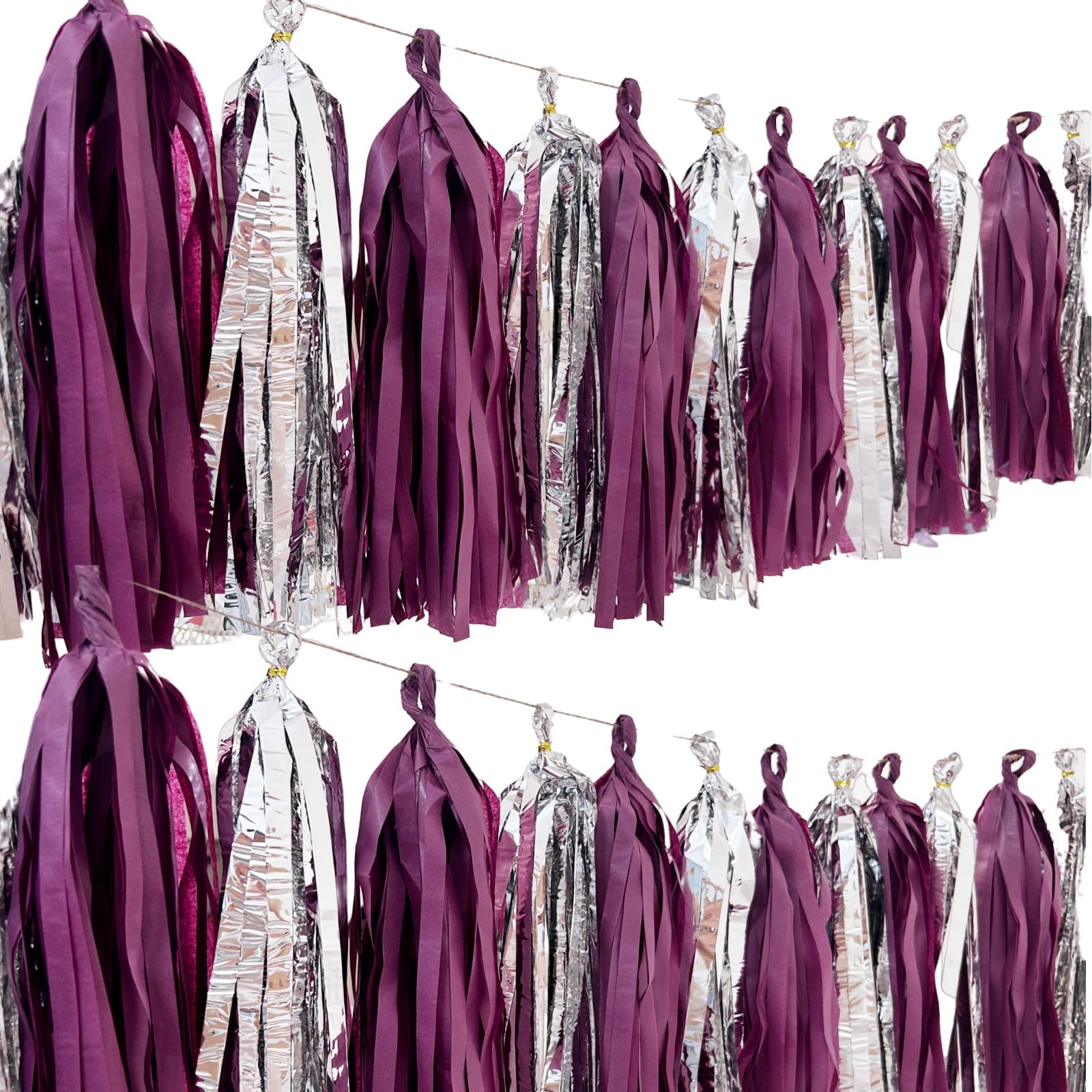 Daihellenstone 20 PCS DIY Tissue Tassel Garland Kit Kraft Burgundy Silver Party Streamers Bunting Banner Backdrop for Wedding Party Bridal Shower Centerpieces Table Decorations