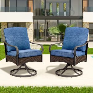 EROMMY Patio Dining Chairs Set of 4, Outdoor Swivel Rocker Patio Chairs with Cushion, Wicker Patio Chairs for Garden, Backyard, Balcony, Blue