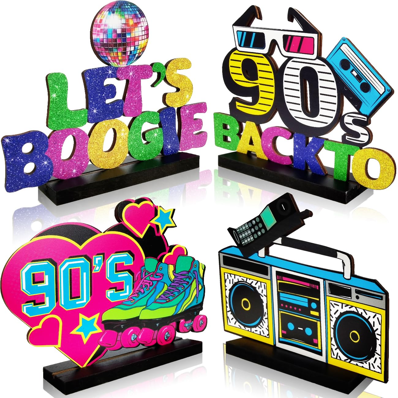 90s Party Decorations 4Pcs 90s Table Centerpieces Retro 1990s Hip Hop Party Table Favors 90's Table Toppers Centerpieces for 90s Theme Party Supplies