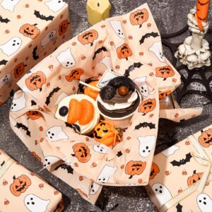 JarThenaAMCS 100 Sheets Halloween Tissue Paper Cute Pumpkin Ghost Bats Gift Wrapping Paper Orange DIY Art Craft Paper for Halloween Birthday Baby Shower Party Supplies, 13.7 x 19.6 Inch