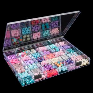 udefineit 36 grids plastic empty jewelry organizer box, highly transparent storage container for rings earrings diamond nail display case, double buckle art craft bead storage box with fixed dividers