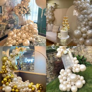 Pearl White Balloons Arch Double-Stuffed White Balloons Garland Ivory Balloon Different Sizes 18/12/10/5inch 61pcs Cream Beige Latex Balloons for Wedding Bridal Birthday Anniversary Decorations