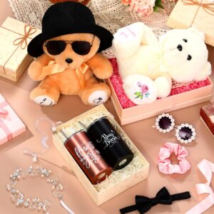 Mepase 12 Pcs Ring Bearer Gifts Include Wedding 10'' Bear Flower Girl Canvas Bag Sunglasses Tumbler With Straw Hair Ring Hat Flower Crown Earpiece Bowtie For Bride Shower Party