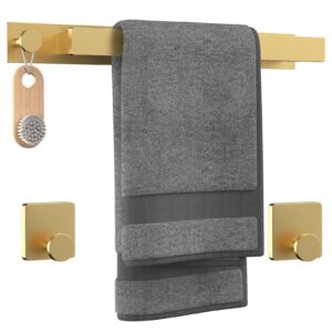 towel bars 304 stainless steel towel holder self adhesive towel rod with 2-pieces hook for kitchen and bathroom accessory kit-no drilling (gold, 15.5 inches)