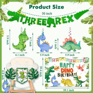 cocomigo 147pcs Three Rex Birthday Decorations Boy, Dinosaur Birthday Decorations 3 Year Old Boy Include Three Rex Balloons Banner Backdrop Etc, for 3 Rex Birthday Decorations Boys and Grils