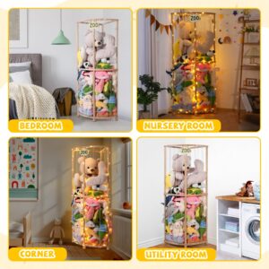 Essenhome Sector Design Extra-Large Wooden Stuffed Animal Zoo Storage, Corner-Friendly,Crafted from Premium Pine with 10m Light String, Ideal for Playroom/Nursery Corners,Perfect Kids' Birthday Gift!