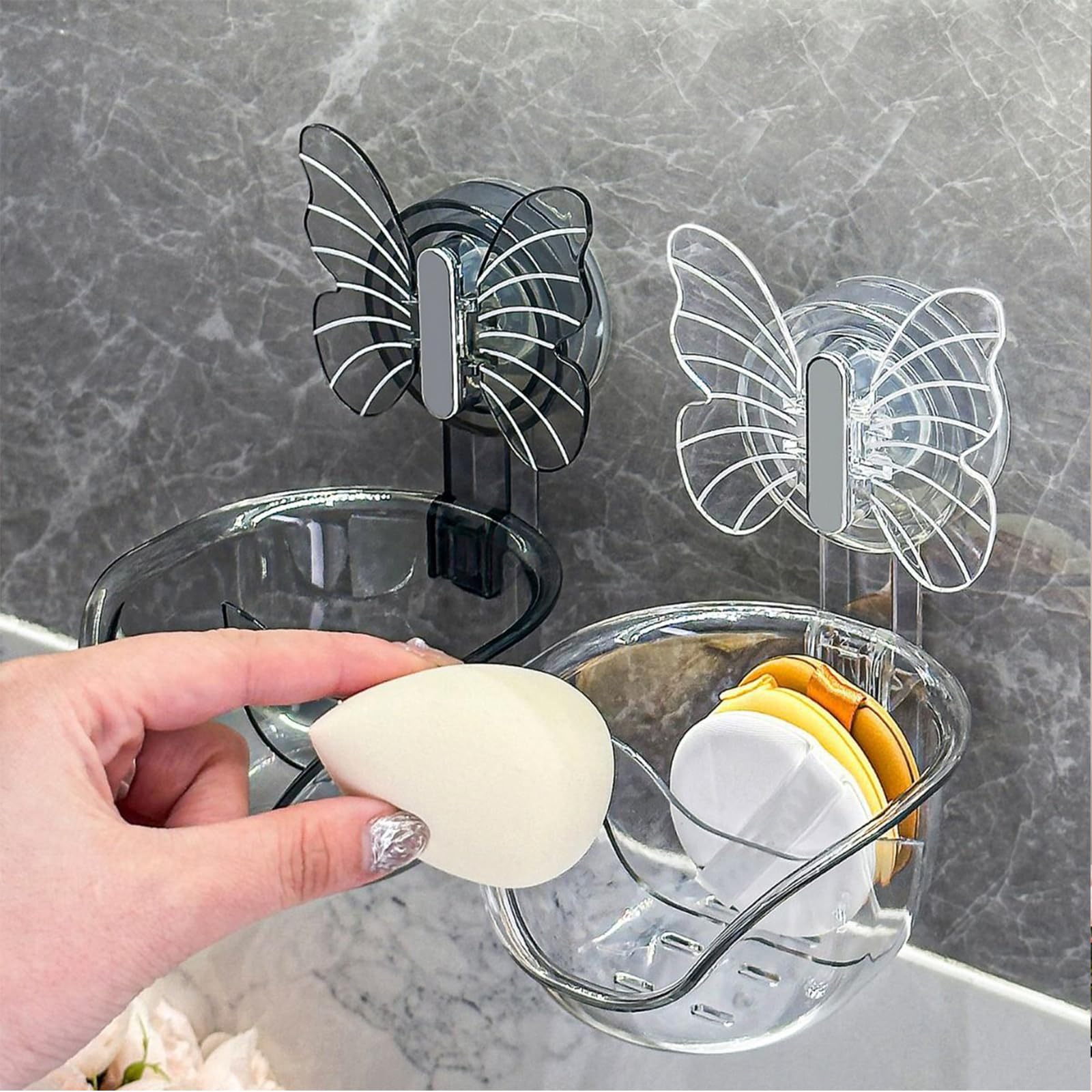 ZIOYCKL Suction Cup Storage Rack, Waterproof Suction Shower Organizer for Dresser, Shower Suction Cup Set Waterproof Suction Storage Basket for Bathroom,Butterfly Organizer Storage Basket (Clear)