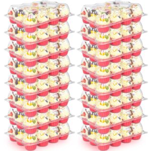 haawooky (12 pack x 16 sets) stackable cupcake carrier holders,plastic cupcake boxes holders for 12 cupcakes,clear disposable cupcake containers with detachable tall dome lid