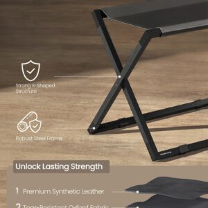 SONGMICS Luggage Rack, Foldable Suitcase Stand, Metal Luggage Holder, Synthetic Leather, Easy to Assemble, for Guest Room, Hotel, Bedroom, Ink Black and Charcoal Gray URLR009B01