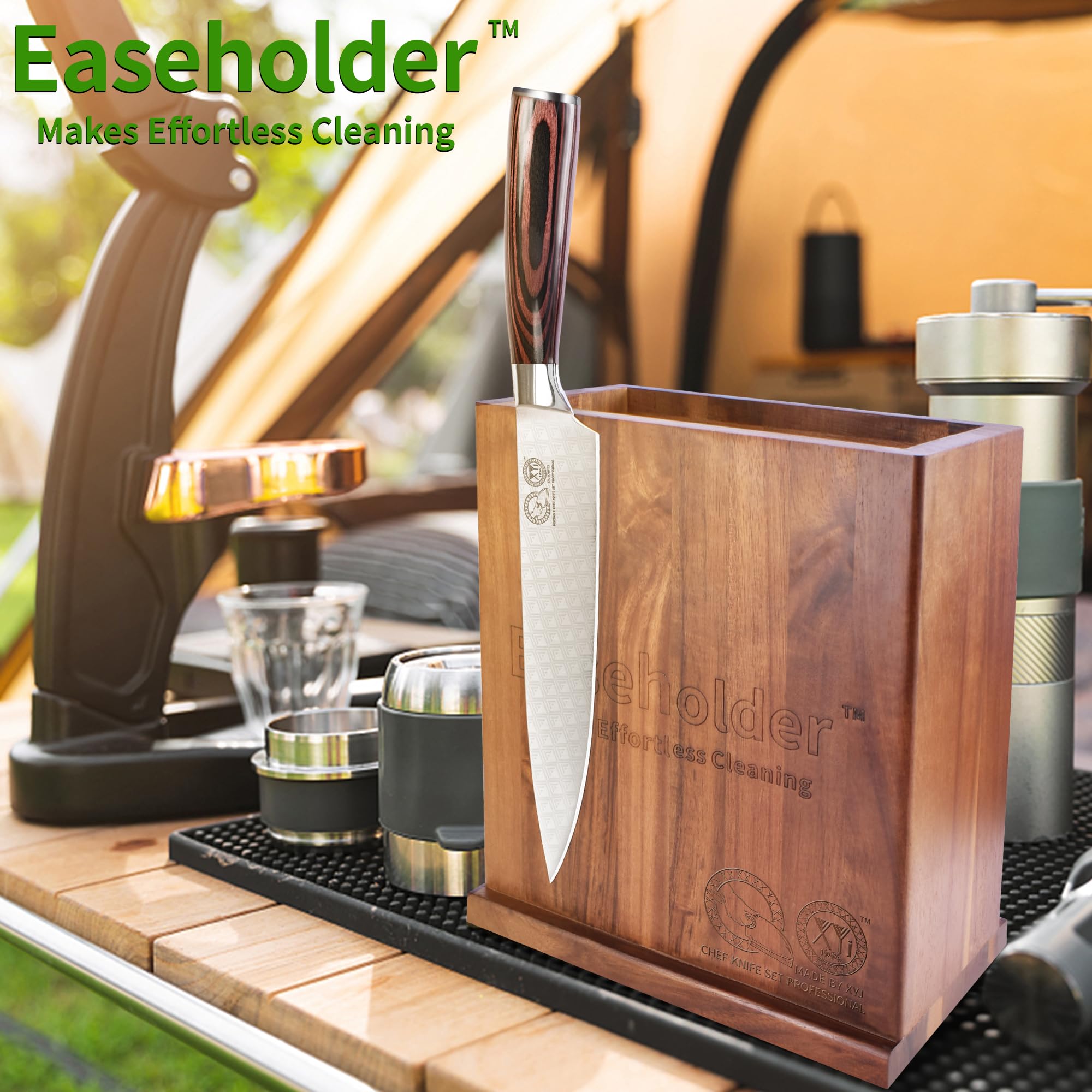 Easeholder Magnetic Knife Block without Knives, Double Side Magnetic Knife Holder Stand, Acacia Wood, Extra Large Capacity Magnet Knife Storage for Knives and Utensils, Kitchen Organizer Rack Tool