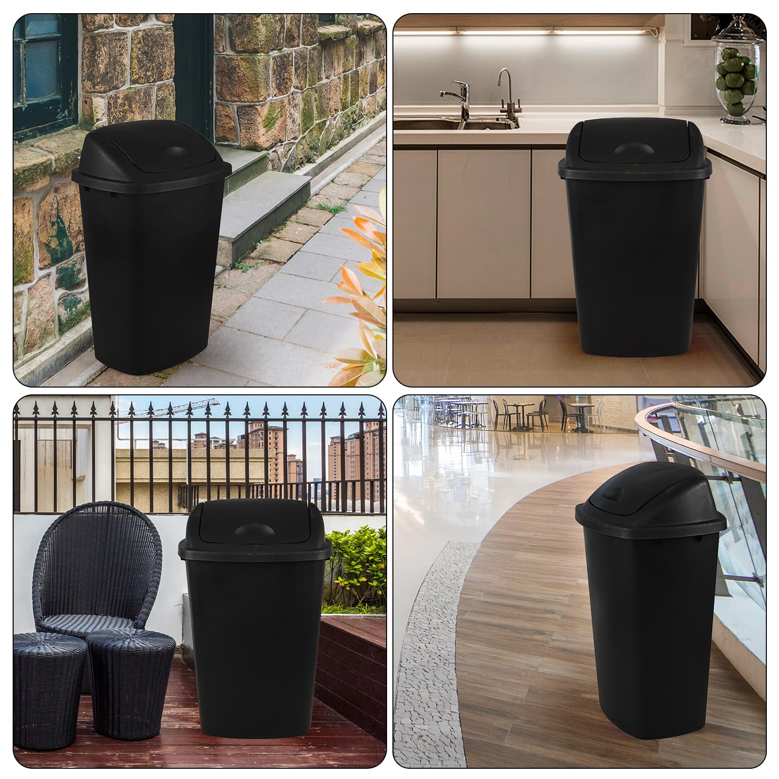 Xyskin 13 Gallon Kitchen Swing Top Garbage Can, 4-Pack Plastic Trash Can, Black