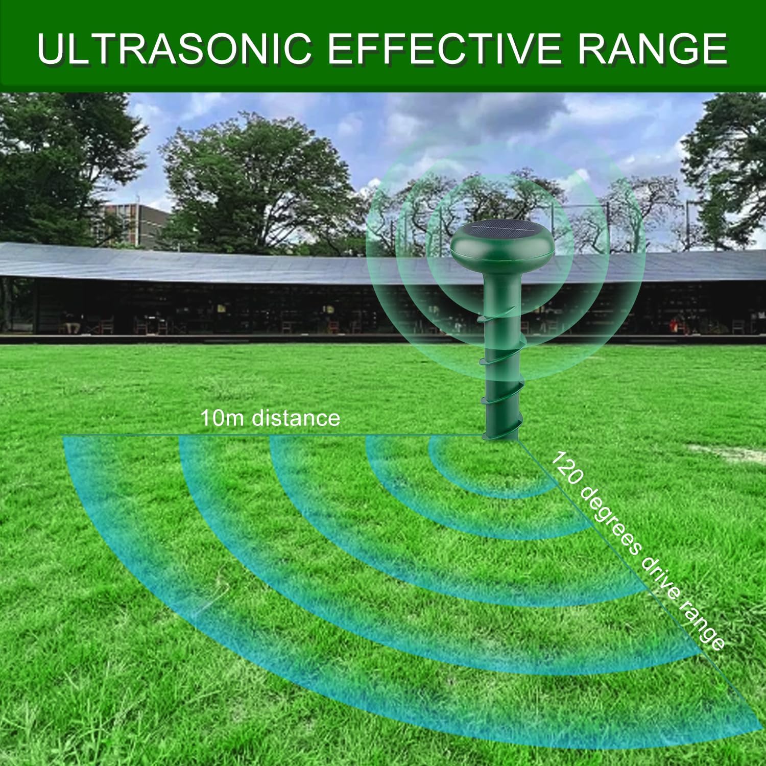 Solar-Energy Mouse Repellent 2P with Screw-Shape Stakes Outdoor, Ultrasonic Mole Repellent for Lawn, Yard, Farmland, Keep Voles, Chipmunks, Squirrels, Snakes, Armadillos, Groundhogs away