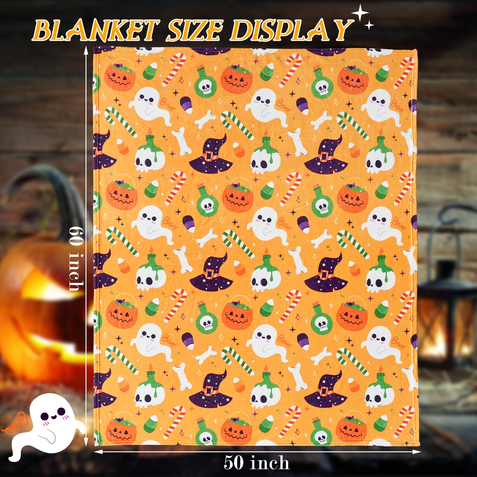 UOMNY Halloween Blanket for Kids,Ghost Throw Blanket for Kids,Wizard Hat Halloween Blanket for Couch and Bed, for Kids 50x60 inch