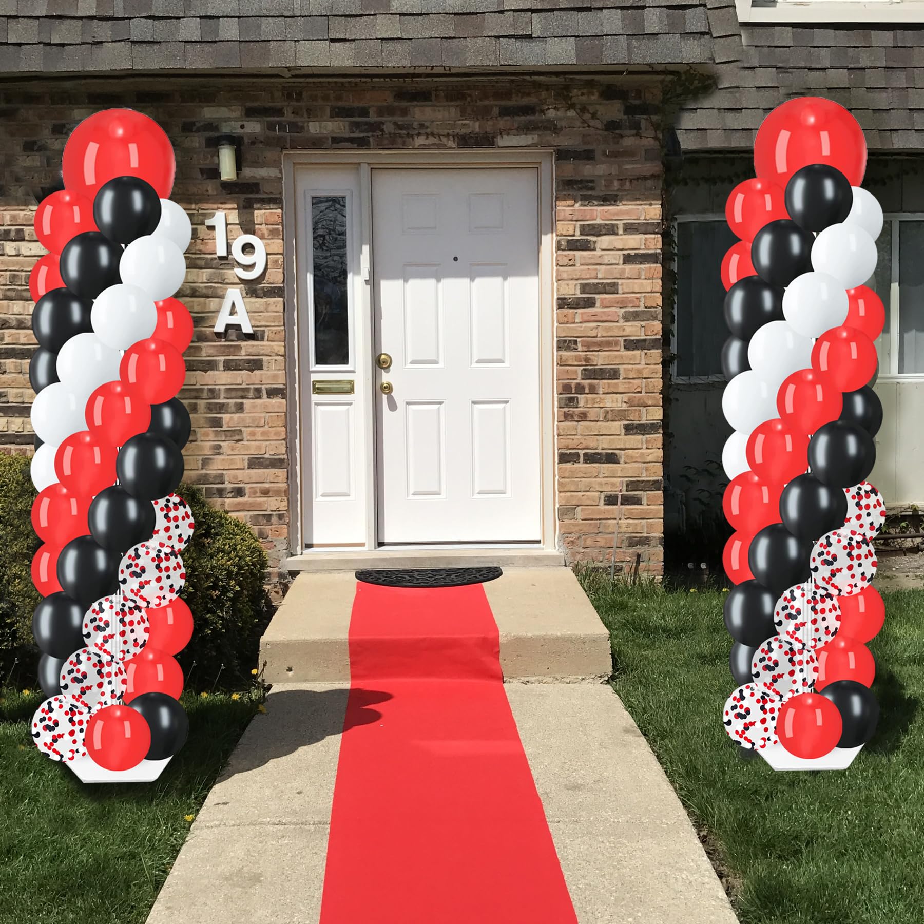 2 Sets Balloon Column Stand Kit with 100 Balloons 6 Ft Adjustable Balloon Stands Kit for Floor Red Black White Balloons Arch Column for Shower Birthday Graduation Racing Car Poker Card Decorations