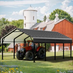 JAMFLY 12X20 FT Carport, Heavy Duty Carport Canopy with Galvanized Steel Roof and Frame, Metal Carport Upgraded Extra Large Garage for Pickup, Boat, Car and Tractors