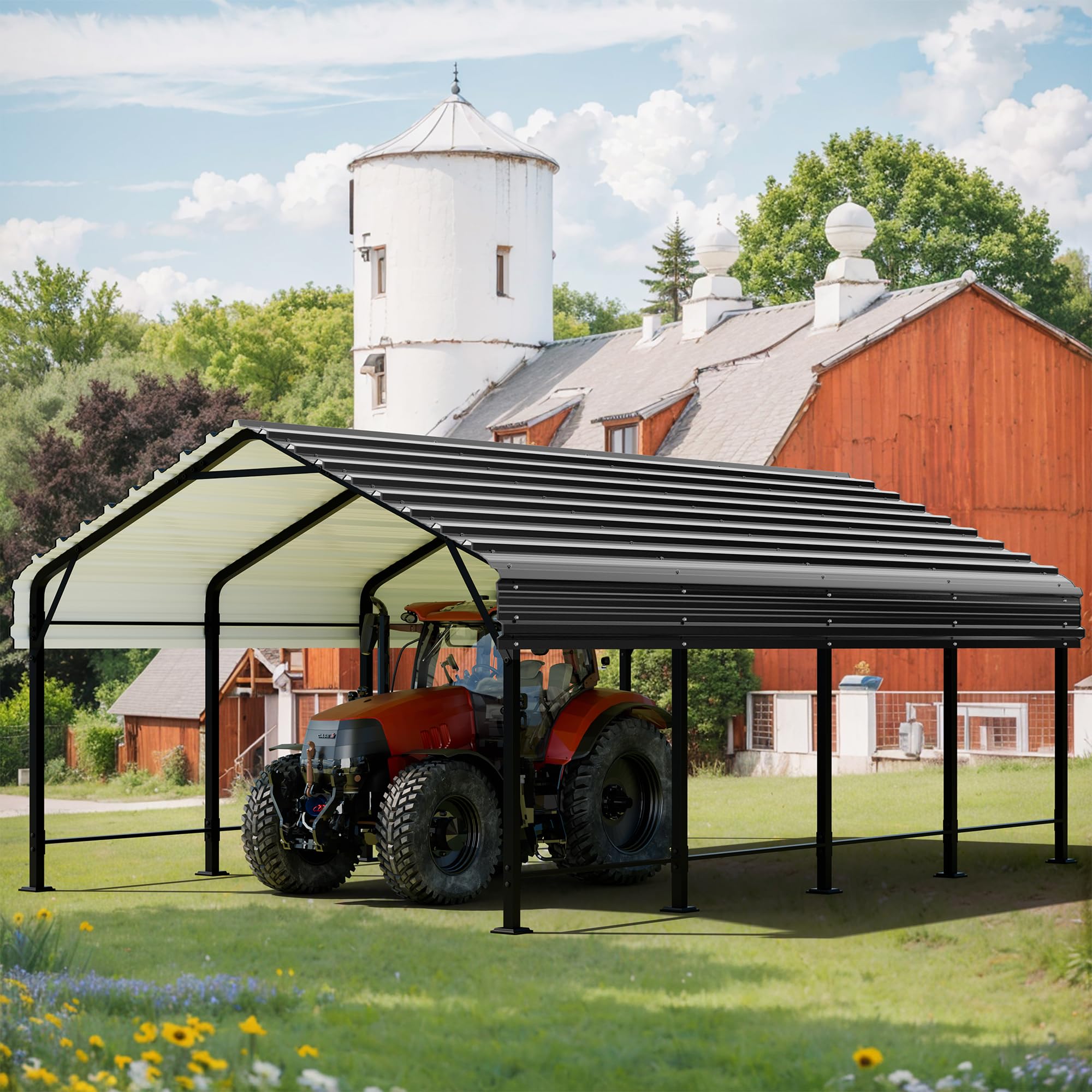 JAMFLY 12X20 FT Carport, Heavy Duty Carport Canopy with Galvanized Steel Roof and Frame, Metal Carport Upgraded Extra Large Garage for Pickup, Boat, Car and Tractors