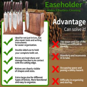 Easeholder Magnetic Knife Block without Knives, Double Side Magnetic Knife Holder Stand, Acacia Wood, Extra Large Capacity Magnet Knife Storage for Knives and Utensils, Kitchen Organizer Rack Tool