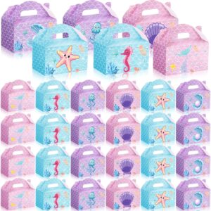 dunzoom 24 pcs mermaid party favors treat boxes shell pearl mermaid goodie bags candy gift boxes for party favors summer ocean gable box with handles for girls under the sea birthday party supplies