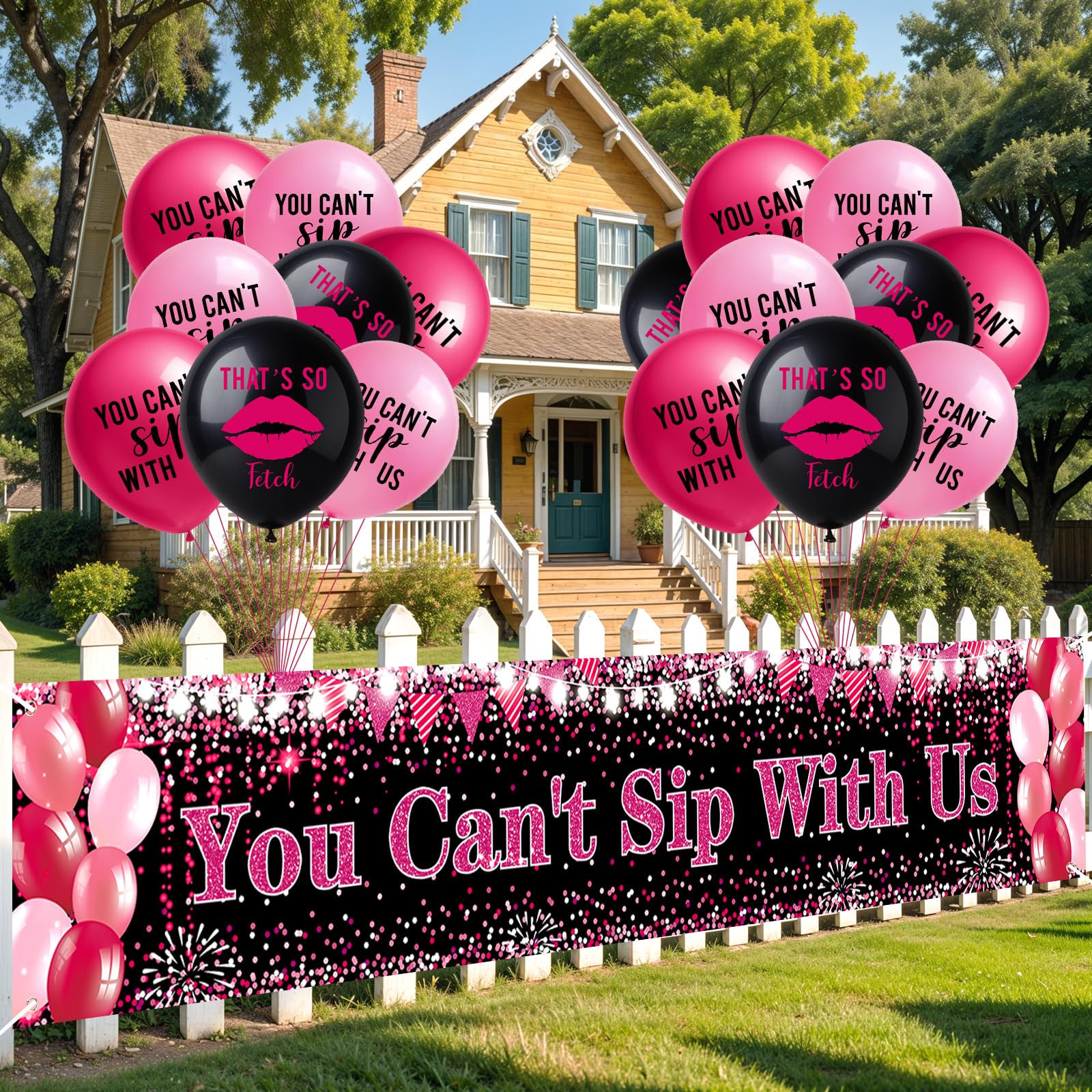 Bachelorette Party Decorations Black Pink Black You Can't Sip With Us Banner and 18 Pcs That's So Fetch Balloons for Girls Women Y2K Bridal Shower Early 2000s Birthday Party Supplies