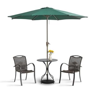 aahome 4 piece outdoor patio furniture set，2 rattan chairs and 1 round coffee table with 1.9" umbrella hole and 1 green 9’ patio umbrella with base included, for deck garden backyard lawn poolside.