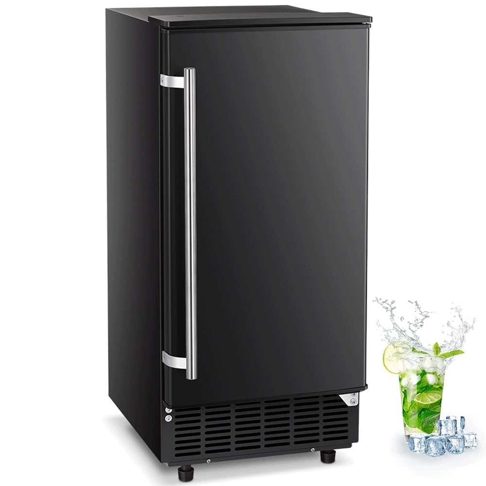 Joy Pebble Commercial Cube Ice Maker，Built-in Ice Maker Machine, 80lbs/Day, 40 Ice Cubes/Cycle, Reversible Door, Drain Pump, 24H Timer & Self-Cleaning, Under Counter Ice Cube Machine for Home, Black