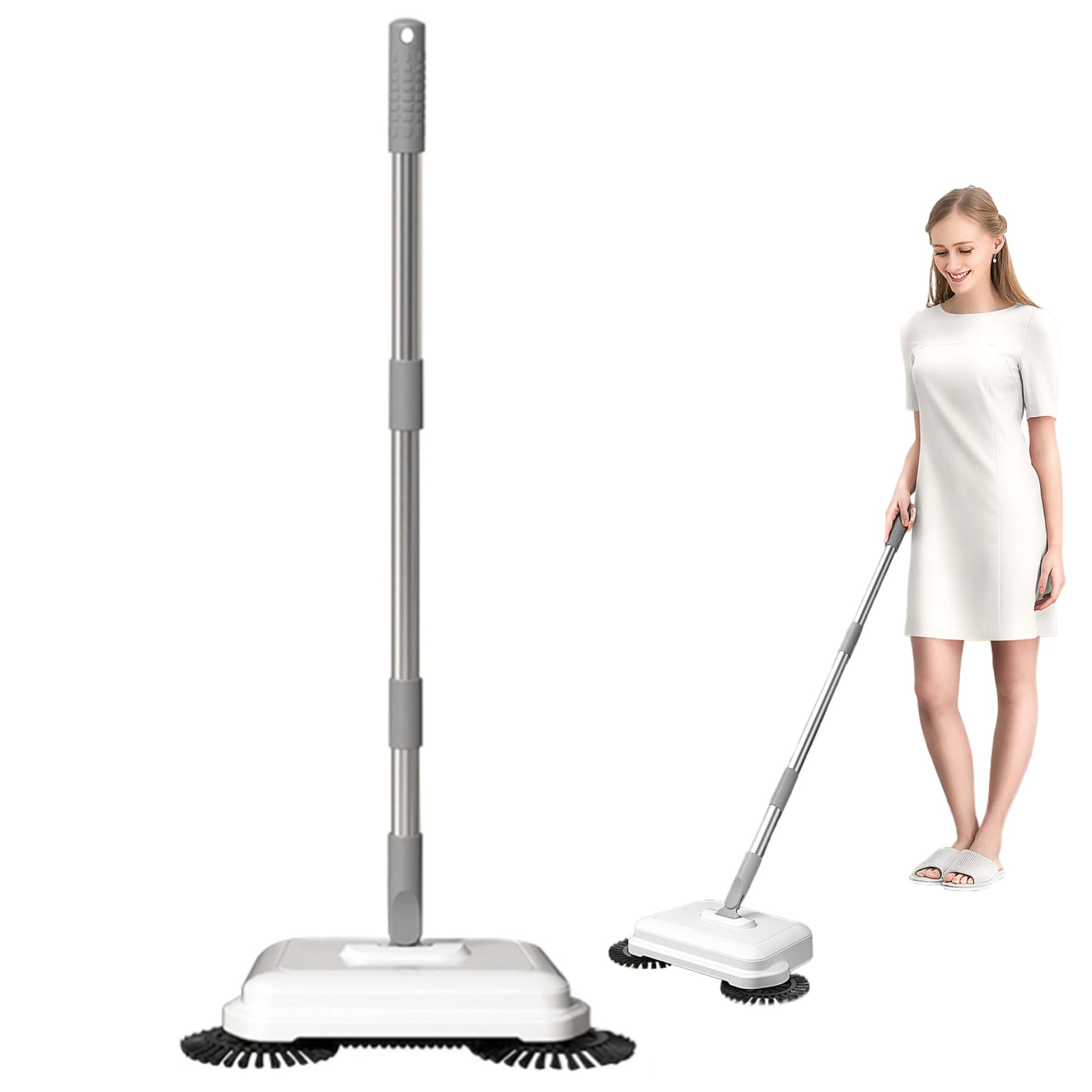 Floor Sweeper, 2-in-1 360° Rotating Hand Push Sweeper, High Efficient Carpet Sweeper with Long Handle, Hanging Manual Vacuum Sweeper for Home Office, Push Sweeper