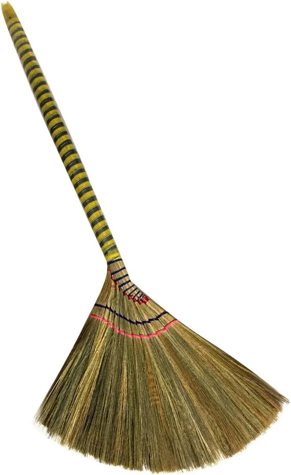 (6 Packs) Traditional Asian Broom Trio - 40" Vietnamese Straw Brooms for Gentle Cleaning