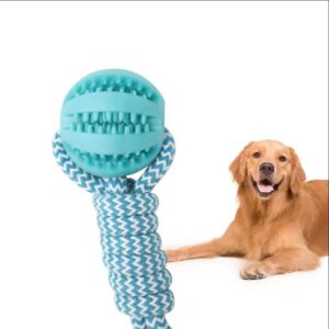 Generic Interactive Dog Rope Ball Toy (3 Colors). Interactive Dog Toy, Teeth Cleaning, Food Dispensing, Toy for Tug of War Playing, Durable Rubber Ball (Green)