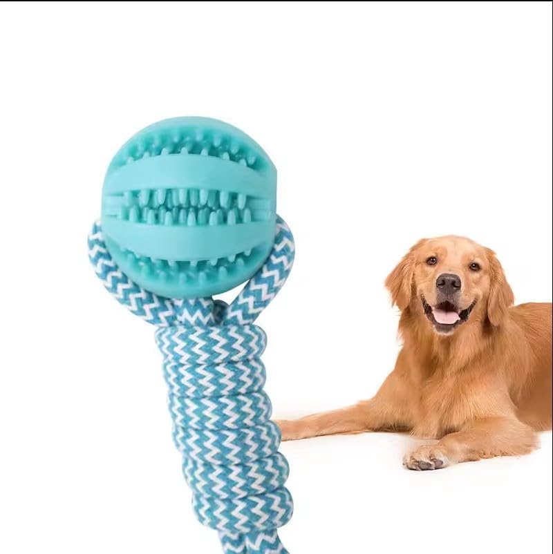 Generic Interactive Dog Rope Ball Toy (3 Colors). Interactive Dog Toy, Teeth Cleaning, Food Dispensing, Toy for Tug of War Playing, Durable Rubber Ball (Green)