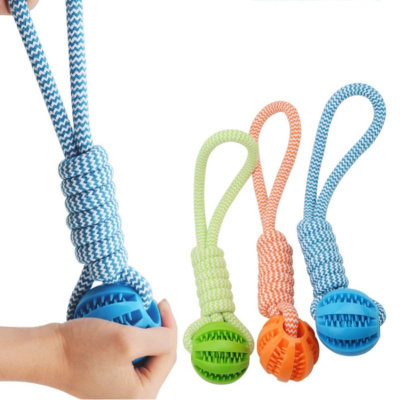 Generic Interactive Dog Rope Ball Toy (3 Colors). Interactive Dog Toy, Teeth Cleaning, Food Dispensing, Toy for Tug of War Playing, Durable Rubber Ball (Green)