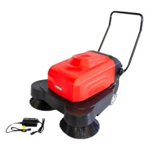 sanitmax 41.3" battery-powered walk-behind industrial floor sweeper machine with triple brushes - cleans up to 64,500 sq ft/hr