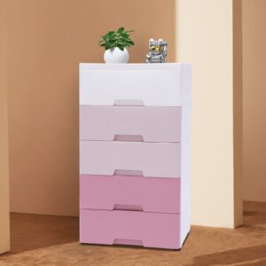 LUNUMAOS 5-layer gradient pink storage cabinets, lockers with drawers to store clothes, towels, toys and other items, suitable for home, living room, bedroom