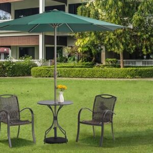 AAHOME 4 Piece Outdoor Patio Furniture Set，2 Rattan Chairs and 1 Round Coffee Table with 1.9" Umbrella Hole and 1 Green 9’ Patio Umbrella with Base Included, for Deck Garden Backyard Lawn Poolside.