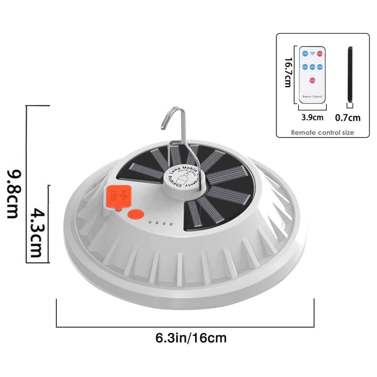 USB Solar Camping Light with120 LED and Remote Control,Rechargeable 5 Working Modes Hanging Tent Lantern,IPX4 Waterproof Emergency lamp with Power Display for Camping, Hiking, Outages, Garage