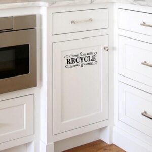 BERRYZILLA Trash Recycle Vinyl Decal Set 5.5" x 2.5" for Kitchen Cabinet Door Stainless Steel Trash Cans Elegant Script Handwriting Lettering Art Decor Sticker