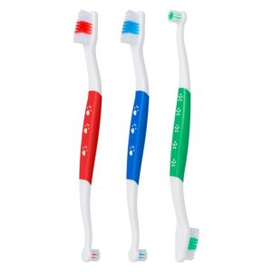 newday pet toothbrush for dogs, cats, double headed dog toothbrush with soft bristles, easy teeth cleaning, non slip dog toothbrushes in bulk (pack of 3)