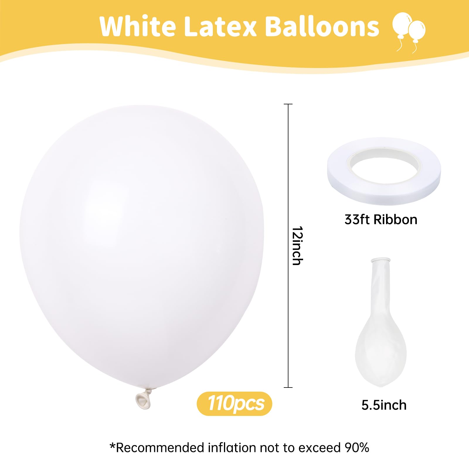 110 Pack White Balloons 12 inch Latex Party Balloons for Birthday Party Graduation Anniversary Baby Shower Wedding Decorations