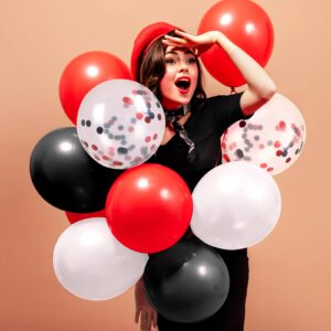 RUBFAC 80Pcs 12 Inches, Red Black White Balloons Kit Party Balloons with Ribbons forfor Birthday, Wedding, Baby Shower, Graduation Decorations