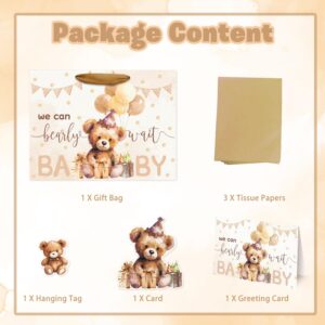 16" Large Baby Boy Girl Gift Bag, 3D Making Bear Baby Gift Bag with Handle, Tissue Paper and Greeting Card