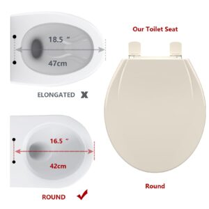 Toilet Seat Round,Toilet Seat with Quick-Release And Quick-Attach, Plastic Toilet Seat with Soft Close,Easy Install and Clean - Fits Most Round Toilets Almond