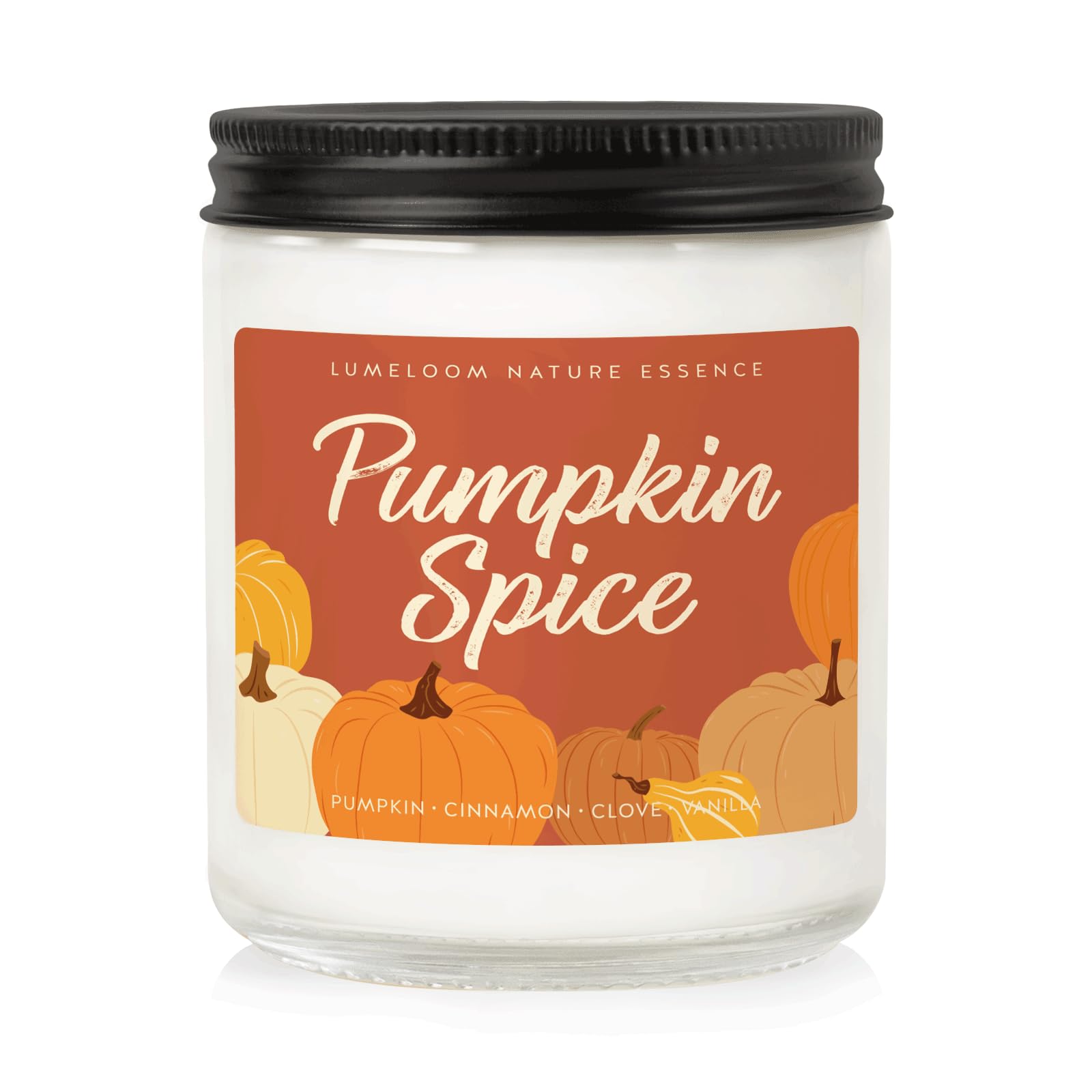 LUMELOOM Fall Candles, Pumpkin Candle - 9oz Aromatherapy Cinnamon Pumpkin Spice Scented Soy Wax Candle - Pumpkin Candle for Home, Autumn Candle, Fall Gifts for Women