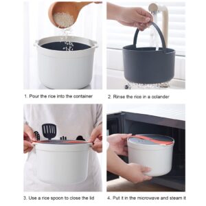 Microwave Rice Cooker 2L Pasta Cooker, Sturdy Food Grade PP Material Microwave Cookware Set with Lid and Spoon for Rice Pasta Vegetables Oatmeal, Easy Maintain 7.3x7.3x5.1in