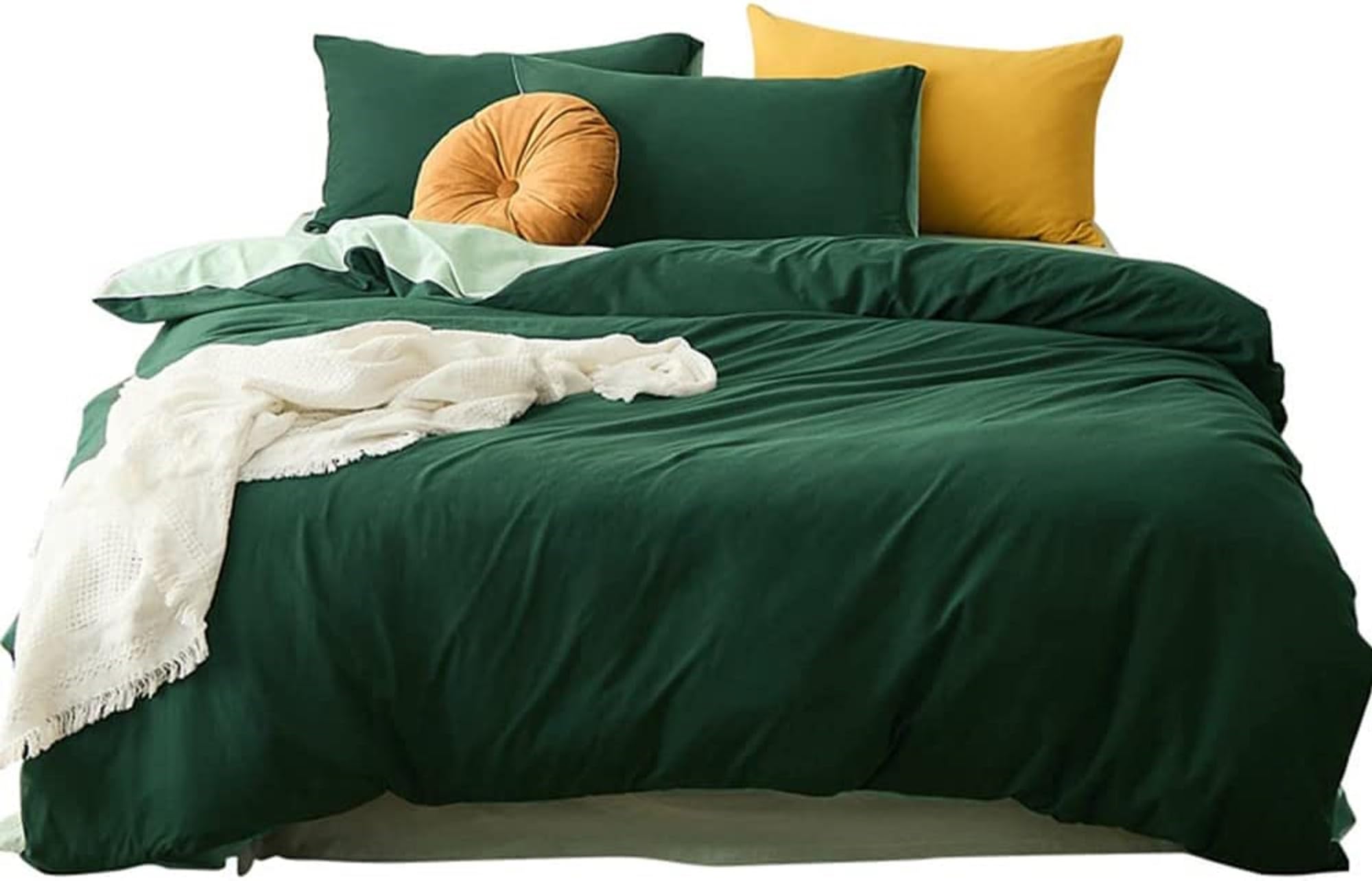 Magic bedding 100% Pure Cotton Bedding Set Cotton Duvet Cover Twin/Full Boho Bedding Soft Cotton Dual Color Bedding Set Forest Green & Sage Green Quilt Uo Bedding Cover (King 90X104)