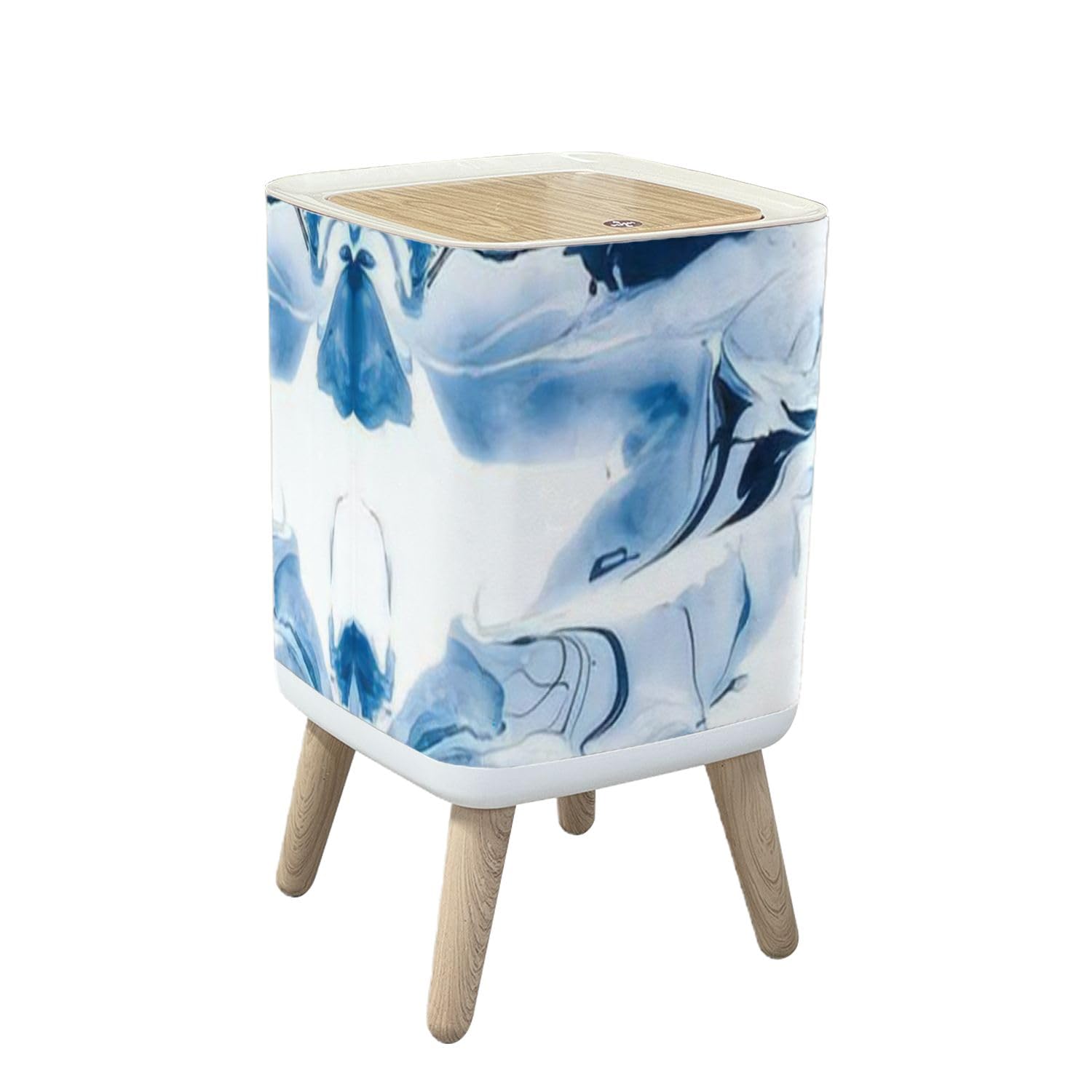 Trash Can with Lid Creative Light Dyed Art Splatters Navy Acrylic Paint Flow Modern Blue Garbage Can Rectangular Waste Bin Press Cover Dog Proof Wastebasket for Kitchen Bathroom Living Room Nursery