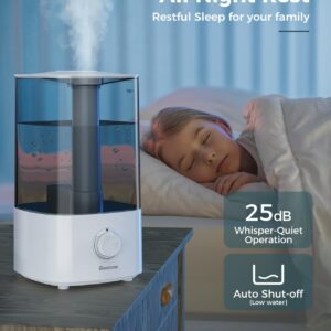 BREEZOME 4L Humidifiers for Bedroom, Essential Oil Diffuser, Top Fill Cool Mist Ultrasonic Humidifiers for Baby, Plants, Nursery, Humidifiers for Large Room Last up to 50 Hours, Quiet Operation